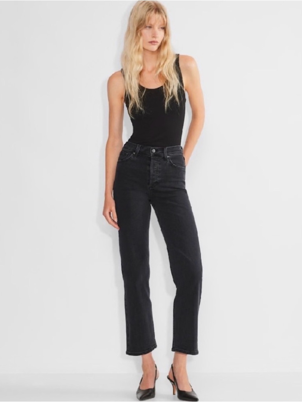 Denim Forum ARITZIA Black Arlo High-Rise Straight Jeans Size 25 Minimalist